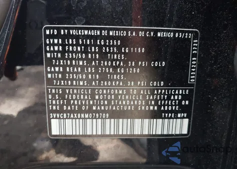 2022 Volkswagen Tiguan 2.0T Se R-Line Black from USA, damaged, VIN 3VVCB7AX8NM079709